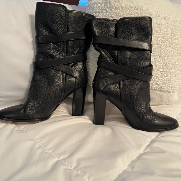 COACH ALEXANDRA BLACK LEATHER MID-CALF BOOT-BUCKLE 9 - Picture 2 of 12